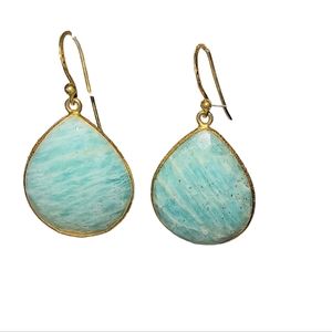 Amazonite & Gold Plated Sterling Silver Drop Dangle Earrings